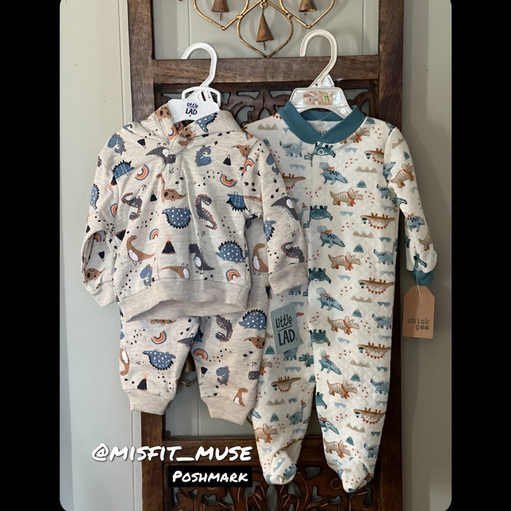 bundle deal baby dinosaur hoodie & pants + footie pajamas pjs